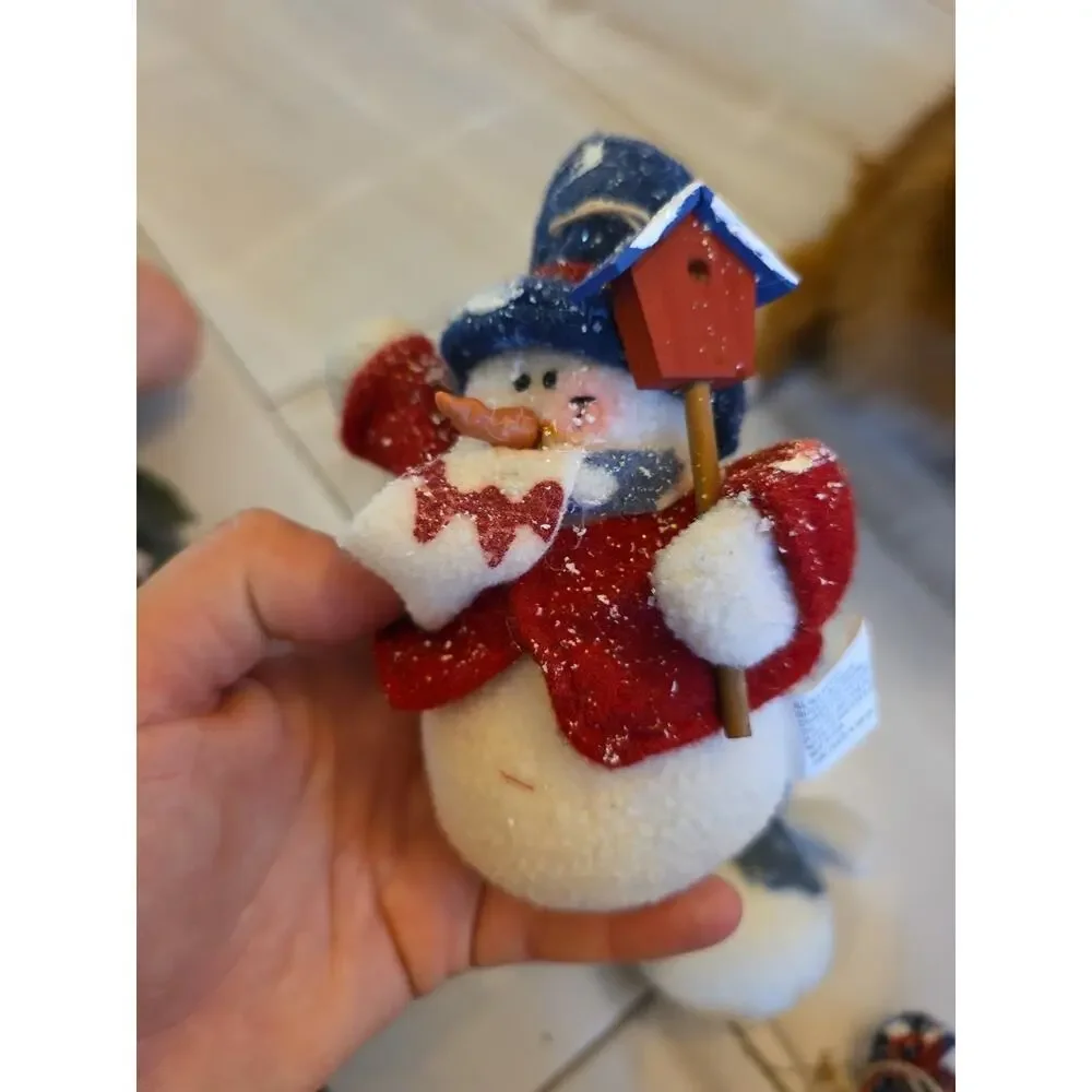 Stand Up Fuzzy Snowman Stuff‎ Animal Winter Holiday Decoration Lot Of 3